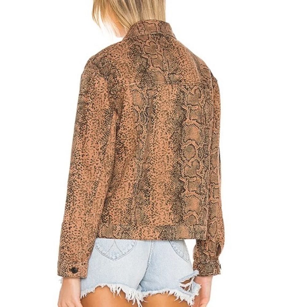 Free People Orange & Black Snakeskin Print Trucker Jacket Size Medium - Picture 3 of 15